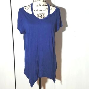 No Boundaries- Blue Cut Out Short-sleeved Top Soft strappy flowy Sz.XL